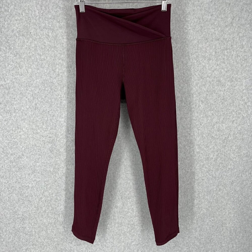 Athleta Elation Crossover Rib 7/8 Tight Size S Maroon Plum Purple Athletic Gym